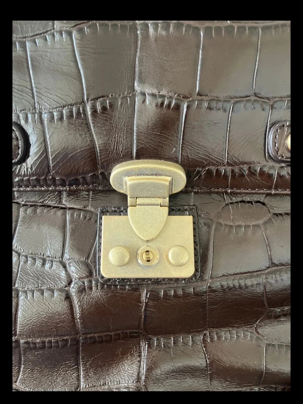 Talbots Dark Brown Croc-Embossed Structured briefcase 💼 business Satchel